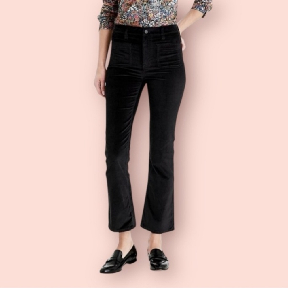 J. Crew Billie Demi Boot Crop Black Velvet Pant Size 32T 32 Tall Patch Pockets